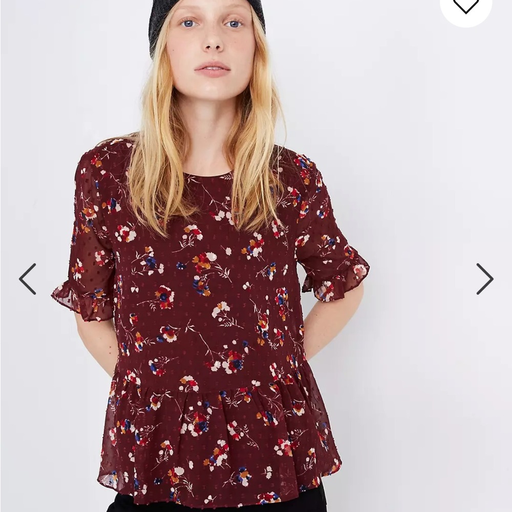 Madewell Ruffle Peplum Swing Top in Clipdot Carnation Toss - Picture 1 of 9